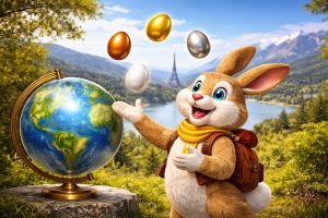 Påskehare sjonglerer edle påskeegg