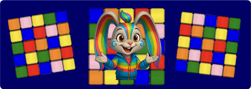 Kanin foran tre fargerike rutenett