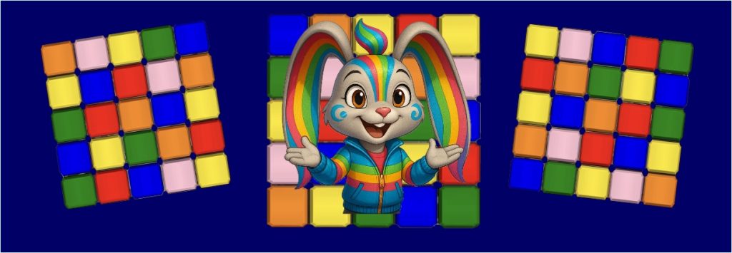 Kanin foran tre fargerike rutenett